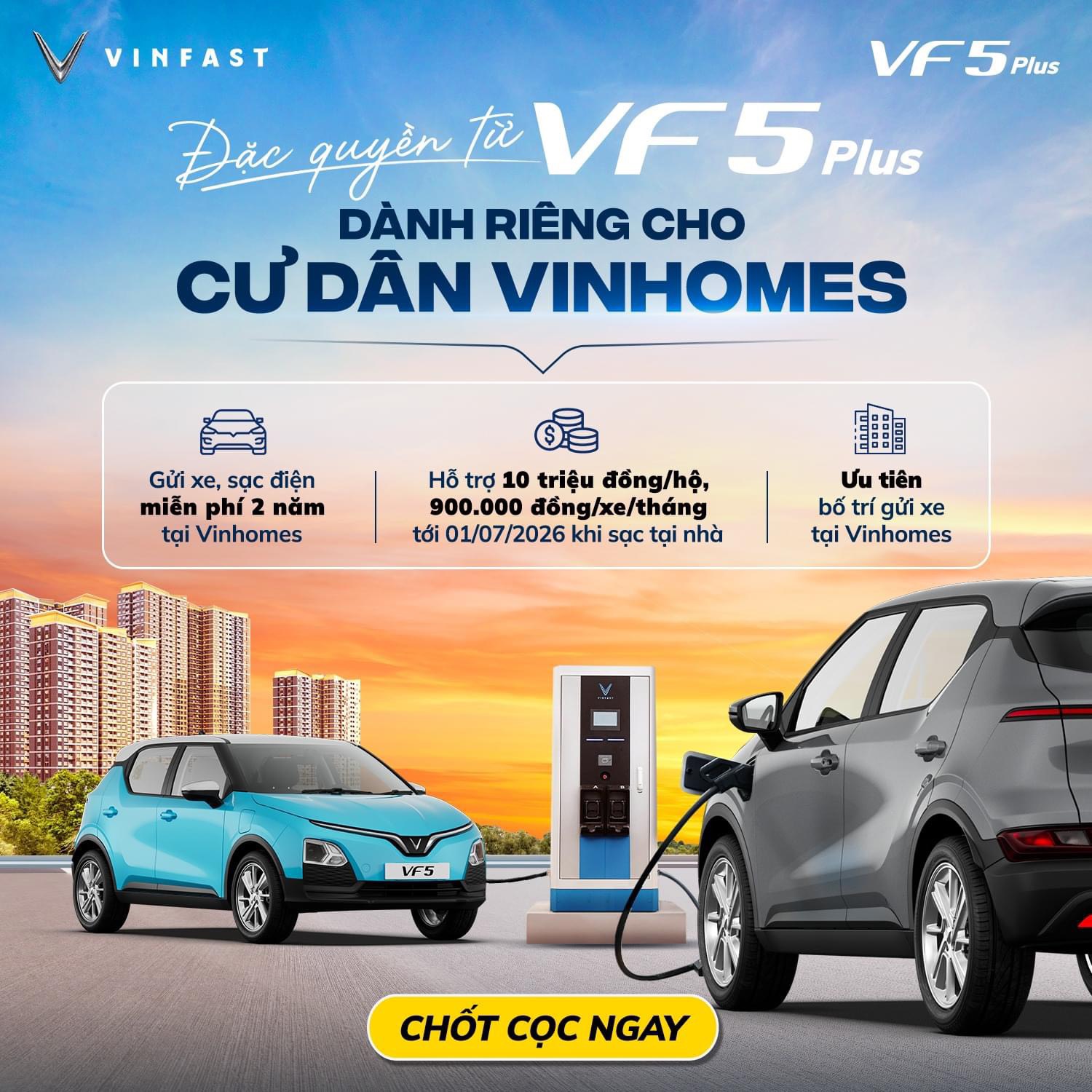 Lái xe “xanh”, sống cũng xanh. VinFast mang đến cho cư dân Vinhomes những đặc quyền độc nhất khi sở hữu VF 5 Plus, để đảm bảo hành trình xanh - sành cùng chiếc xe VF 5 Plus với dải màu mới, luôn tràn đầy năng lượng.